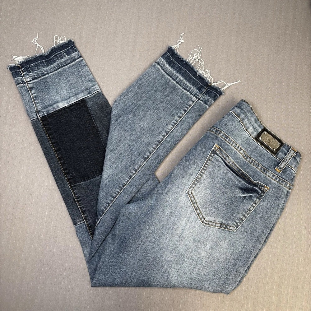 Earl Jean Patchwork Skinny Ankle Jeans Womens 8P Colorblock Raw Hem Petite